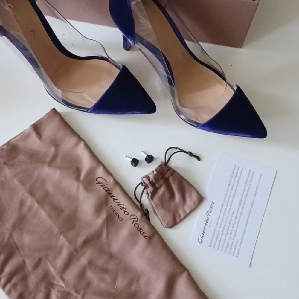 NWT Gianvito Rossi Velluto Violet Plexi Pump Size 37.5 - Picture 11 of 15